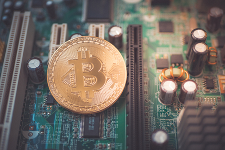 close up golden bitcoin coin crypto Currency background concept.の写真素材