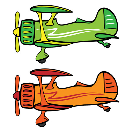A single-engine retro-style sports biplaneのイラスト素材