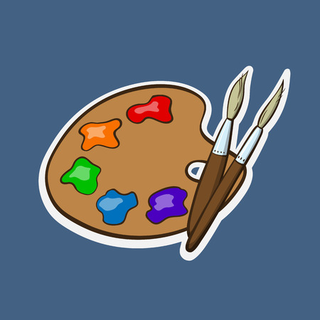 Palette with blobs of paint and a brushesのイラスト素材