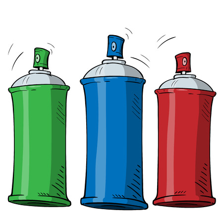 cartoon spray can in three different color on white background.のイラスト素材