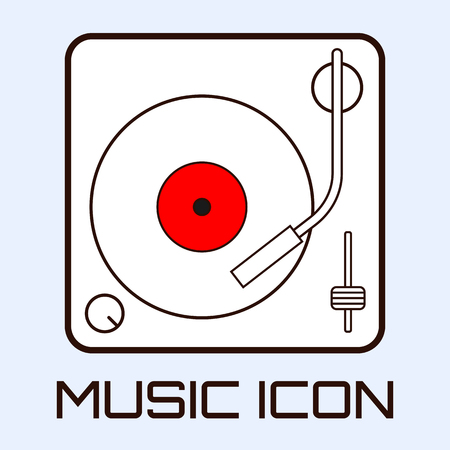 Lineart musical icon of vinyl deck, white on light blue background. Vector graphicsのイラスト素材