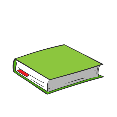 Cartoon green book with red bookmark on white background. Vector graphics.のイラスト素材