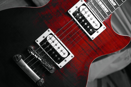 Partial  red - black and white guitarの写真素材