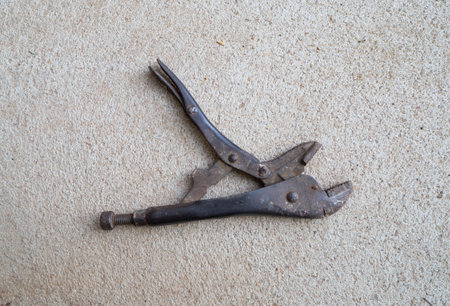 Pliers, old iron, laid on the cement ground