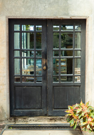 Vintage style double wooden doorの写真素材