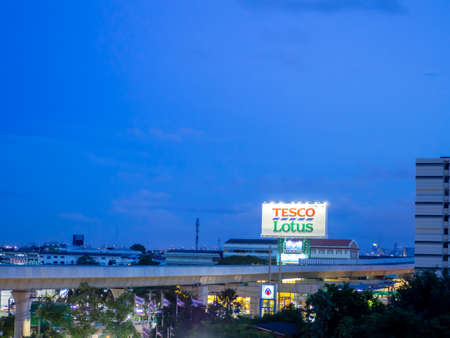Bangkok, Thailand - June 1 2021 : Lotus logo and night city