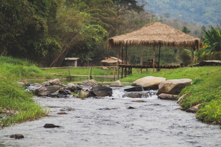 Stone and river at Utaradit, Thailand.の写真素材