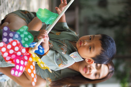 Happy children playing and traveling in Lampang, Thailand.