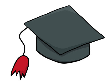 Graduation Cap and Diploma Icon Vector in Black and White for Education Successの写真素材