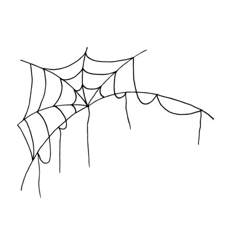 Halloween monochrome spider web on white background. Vector illustration isolated spooky background for october night party. Decorative element for invitations cards, textile, print and design.のイラスト素材