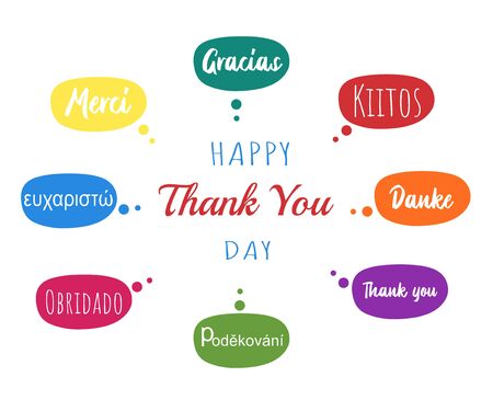 Vector concept or conceptual abstract thank you word cloud in different languages or multilingual for education or thanksgiving day.のイラスト素材