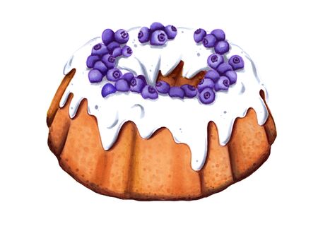 Easter cake with blueberries and white glaze on a white background. An element of the Orthodox holiday. Delicious cake.の写真素材