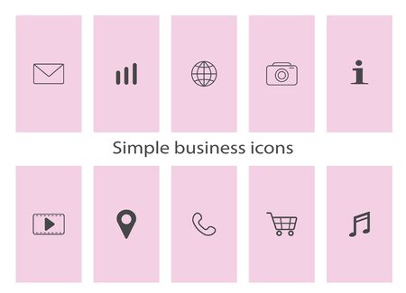 Set of 10 vector icons on soft pink background for web stores, scrapbooking, bullet journals, blogging, etc. Highlights Stories Icons. Simple business vector icons.の写真素材