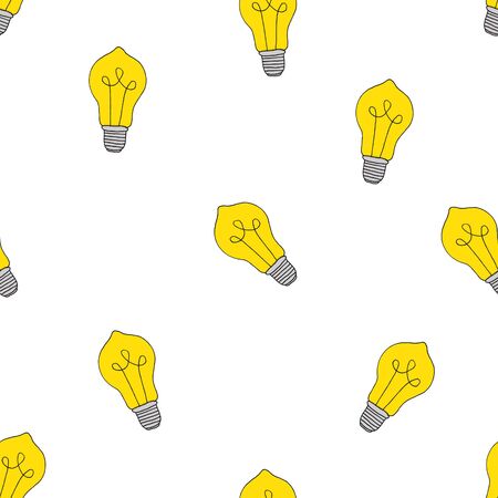 Seamless pattern of lineart yellow bulbs on white background. Creative element design. Hand drawn illustration.の写真素材
