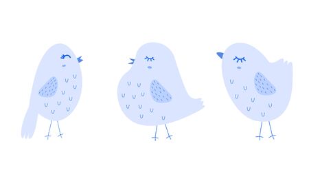 Colorful easter birds cartoon isolated over white background. Vector elements design in scandinavian style.のイラスト素材