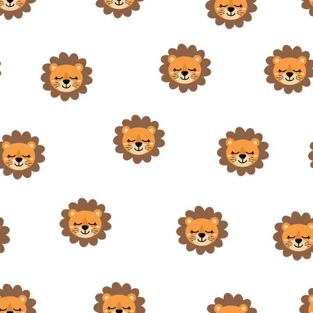 Seamless pattern of cute hand drawn smiling lion. Cartoon zoo. Vector illustration. Animal for the design of childrens products in scandinavian style.のイラスト素材