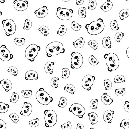 Seamless pattern of cute hand drawn smiling panda. Cartoon zoo. Vector illustration. Animal for the design of childrens products in scandinavian style.のイラスト素材