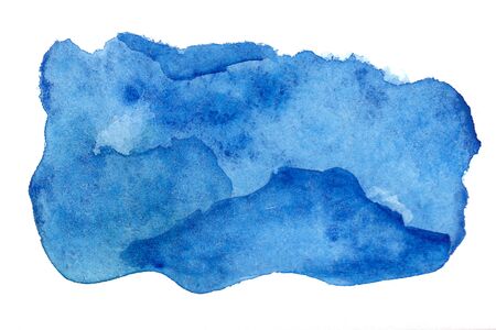 Blue watercolor abstract background. Beautiful spreading paint on white watercolor paper. Hand painting. Picture for desktop, design or greeting card.の写真素材