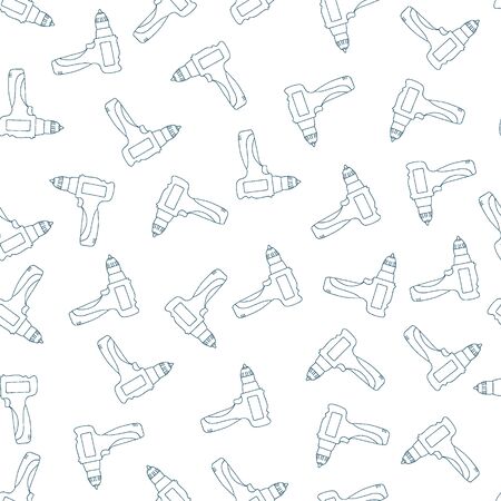 Drill icon. Vector seamless pattern with hand drawn isolated construction materials on white color. Pattern on the theme of building. Background for use in design, packing, fabricの写真素材