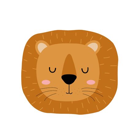 Cute hand drawn sleeping lion. Cartoon zoo. Vector illustration. Animal for the design of childrens products in scandinavian style.の写真素材