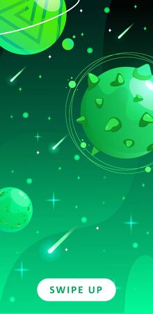 Stories template. Space background with cartoon fantasy planets. Mobile backdrop. Space background. Fantasy planets. Colorful universe. Game design. Fantasy space planets for ui galaxy gameのイラスト素材