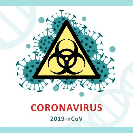 Sign Biological hazards. Stop coronavirus. Coronavirus outbreak. Coronavirus danger and public health risk disease and flu outbreak. Pandemic medical concept with dangerous cells.Vector illustrationのイラスト素材