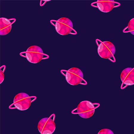 Seamless pattern of cartoon planets. Colorful set of isolated objects. Space background. Colorful universe. Game design. Fantasy space planets for ui galaxy game. EPS 10.のイラスト素材