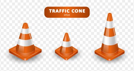 Traffic cones collection. Isometric set of icons for web design isolated on white background. Realistic vector illustration.のイラスト素材