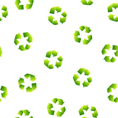 Recycling symbol of ecologically pure funds. Set of arrows. Green vector collection. Seamless pattern background.のイラスト素材