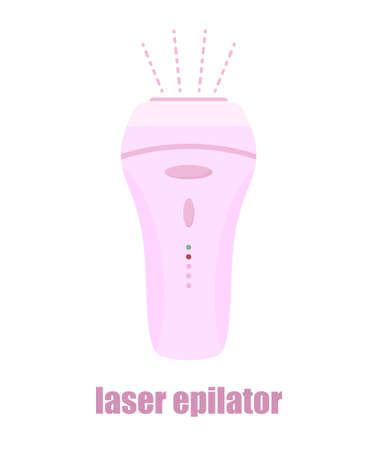 Photo and laser epilator. Hair removal procedure. Sign for beauty salon. Modern vector illustration in flat cartoon styleのイラスト素材