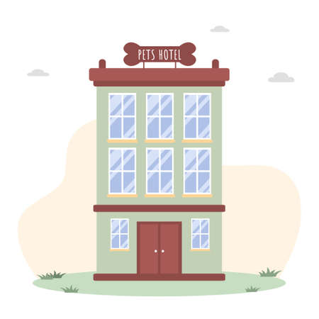 Pets hotel. Veterinary hospital services and domestic animals hotels. Dogs grooming and health check center. Vet clinic, robotic pet sitters metaphors.のイラスト素材