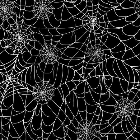 Halloween spider web seamless pattern. Vector background. Black and white.のイラスト素材