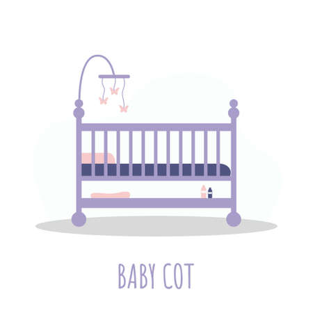 Cot icon. Simple element from baby things icons collection. Creative baby cradle for ui, ux, apps, software and infographics. Vector illustration in flat style.のイラスト素材