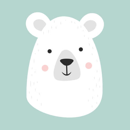 Cute hand drawn smiling white bear. Cartoon zoo. Vector illustration. Animal for the design of children products in scandinavian style.のイラスト素材