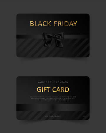 Black Friday gift card. Commercial discount coupon. Black background with gold lettering.のイラスト素材