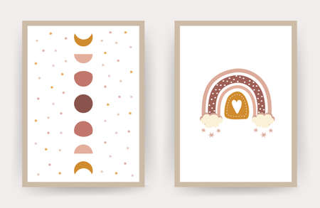 Rainbow boho posters. Scandinavian design for children room wall decor.のイラスト素材