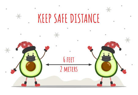 Keep social distancing for Christmas. Cute avocados wearing a protective face masks from...