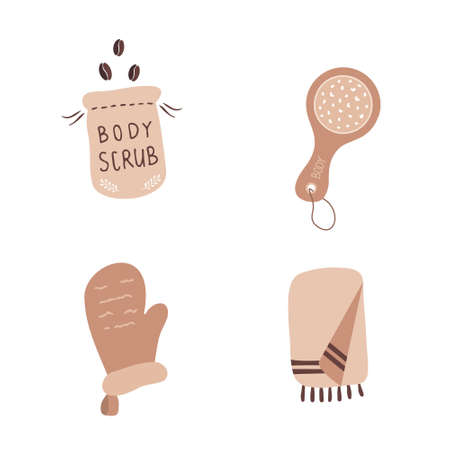 Anti-cellulite massage. Peeling skin with loofah and cactus brush.のイラスト素材