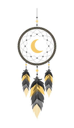 Dream catcher with moon and feathers. Indian talisman.のイラスト素材