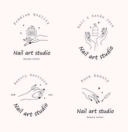 Nail art studio logo set. Modern design for beauty center, spa salon, manicure and pedicure bar.のイラスト素材