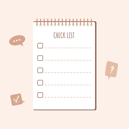 Checklist on the table. Planning and organization of work. Vector illustration in flat cartoon style
