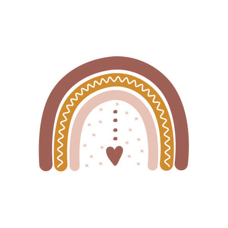 Rainbow in boho style with heart. Bohemian illustrations for holidays. Scandinavian design for wallpaper and home decor. Modern vector illustration in different colorのイラスト素材