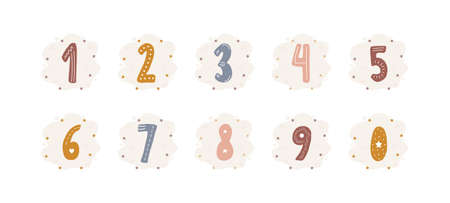Cute set with different numbers. Boho elements for birthday card template. Scandinavian vector illustrationのイラスト素材