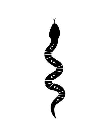 Magic snake in boho style with moon. Mystical symbol in a trendy minimalist style. Esoteric vector illustrationのイラスト素材