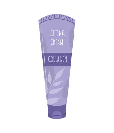 Lifting cream with collagen. Face moisturizer. Skin care. Morning routine. Hand drawn beauty product. Vector illustration in flat cartoon styleのイラスト素材