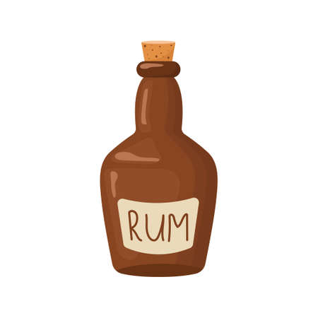 Pirate bottle of rum. Piracy icon isolated on white background. Vector illustration in flat cartoon styleのイラスト素材