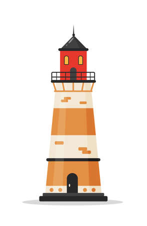 Pirate lighthouse. Piracy icon isolated on white background. Vector illustration in flat cartoon styleのイラスト素材