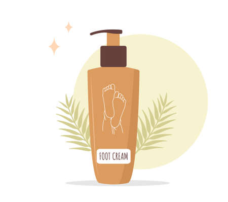 Foot cream. Skin care concept. Mask for moisturizing feet. Morning routine. Bath time. Hand drawn beauty product for Spa. Vector illustration in flat cartoon styleのイラスト素材