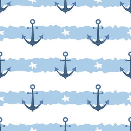 Seamless pattern with pirate anchor. Childish vector illustration in flat cartoon style. Hand drawn...