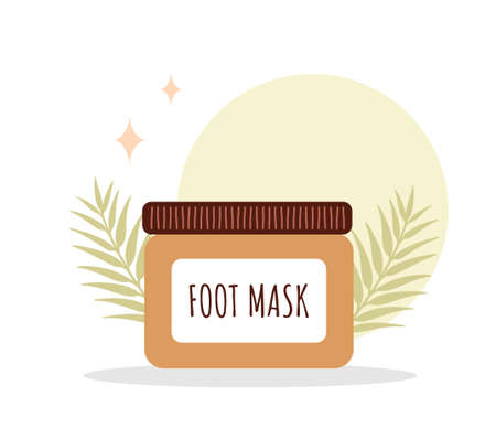 Foot mask. Skin care concept. Cream for moisturizing feet. Morning routine. Bath time. Hand drawn beauty product for Spa. Vector illustration in flat cartoon styleのイラスト素材